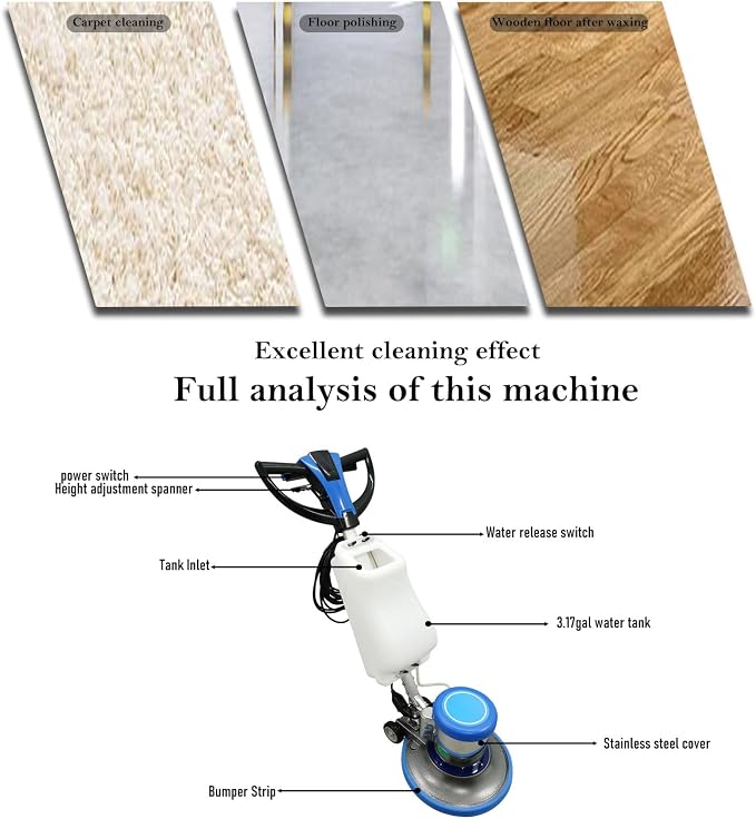 110V Floor Polisher Commercial Floor Scrubber Machine, Carpet Buffer Scrubber - Image 6