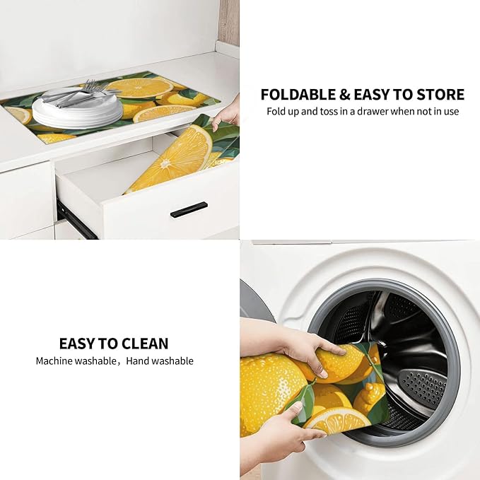 lemon Dish Drying Mat Highly Absorbent Double-Sided Microfiber - Image 8