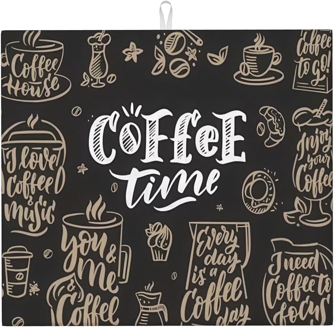 Coffee Time Dish Drying Mat 16x18 Inch, Microfiber Absorbent Fast Dry Mat Large by Unknown