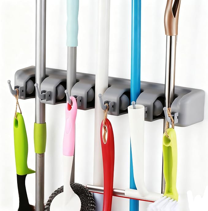 TOGU 2 Pack Mop and Broom Holder Wall Mounted 5 Position Storage Rack by TOGU