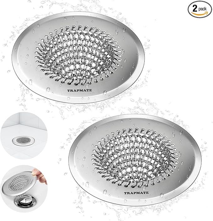 TRAPMATE 2 Pack Bathroom Sink Drain Strainer, 4.4" Fast Drainage Shower Drain by TRAPMATE