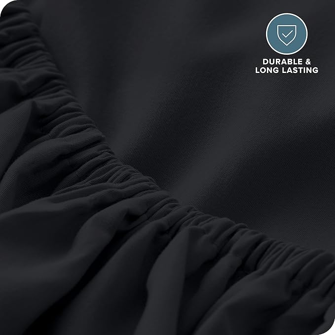 Bare Home Fitted Bottom Sheet Full XL Size - Premium 1800 Microfiber - Ultra-Soft Hotel Luxury - Deep Pocket - Durable and Long Lasting - Fitted Sheet (Full XL, Black)