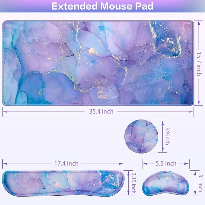 4-in-1 Mouse Pad with Wrist Rest Set Purple, 35.4×15.7in Large Gaming Mouse - Image 6