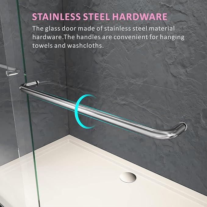 Bathroom Sliding Door 56-60 in. W x 72 in. H, Brushed Nickel Shower Door - Image 5