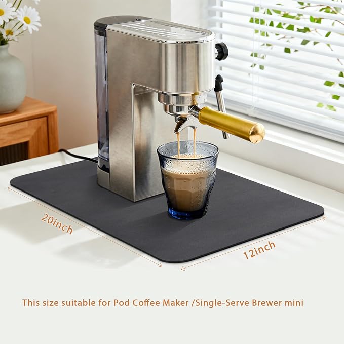 Coffee Station Mat 20x12 Inch, Absorbent Hide Stain Rubber Backed Dish Drying - Image 2