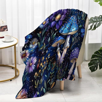 Cute Whimsical Mushroom Throw Blanket Aesthetic Dark Botanical Florals Throw,Witchy Gifts for Women,Gothic Gifts,Soft Cozy Warm Moth Witchy Plush Blanket Throw for Women Girls Mom 40"x50"
