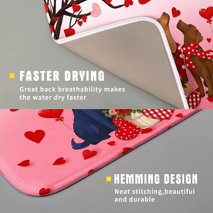 Love Dog Dish Drying Mat 16"x18" Red Heart Microfiber Dish Drainer Mat Hanging - Image 3