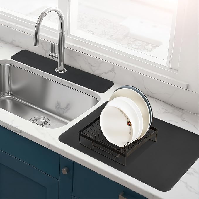 Bloss Black Dish Drying Mat + Faucet Mat by Bloss