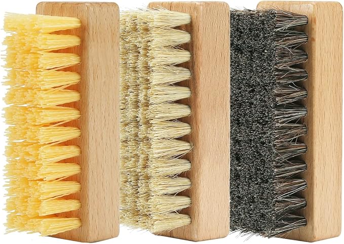 Shoe Cleaning Brush Set with Nylon, Boar and Horsehair Bristles, Wooden Sneaker by SUPERWASHPLUS