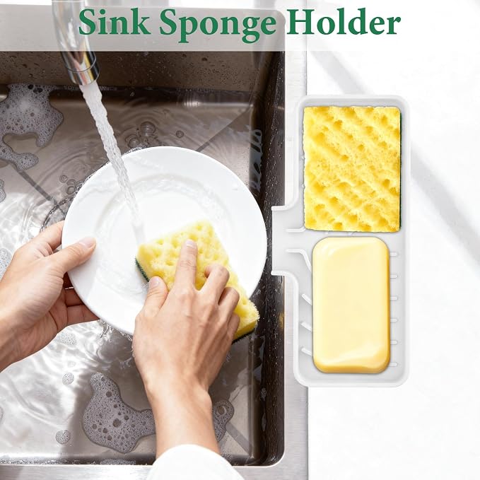 GUUKIN Sponge Holder for Kitchen Sink, 10x5 inch Silicone Dish Drying Mat - Image 3