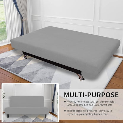 Easy-Going Stretch Futon Slipcover Armless Sofa Cover Furniture Protector Without Armrests Slipcover Soft with Elastic Bottom for Kids, Spandex Jacquard Small Check (futon,Light Gray)