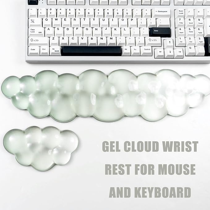 Ergonomic Gel Keyboard and Mouse Wrist Rest Set – Green Cloud Wrist Rest - Image 3