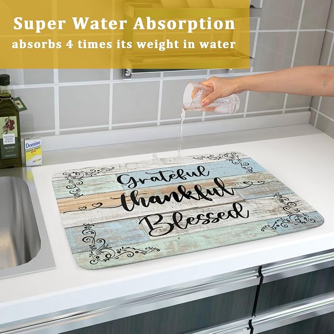 Rustic Wood Dish Drying Mat 18x24 Inch Grateful Thankful Blessed Kitchen - Image 7
