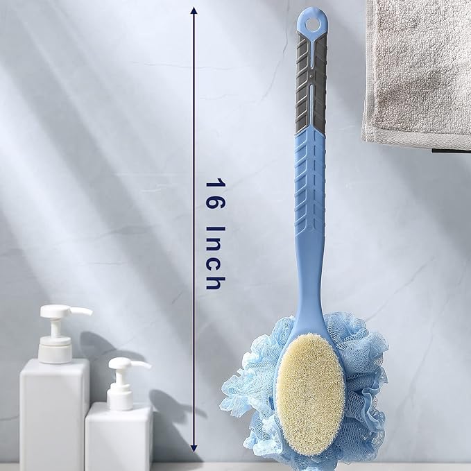 Shower Body Brush with Bristles and Loofah, Back Scrubber Bath Mesh Sponge with - Image 5