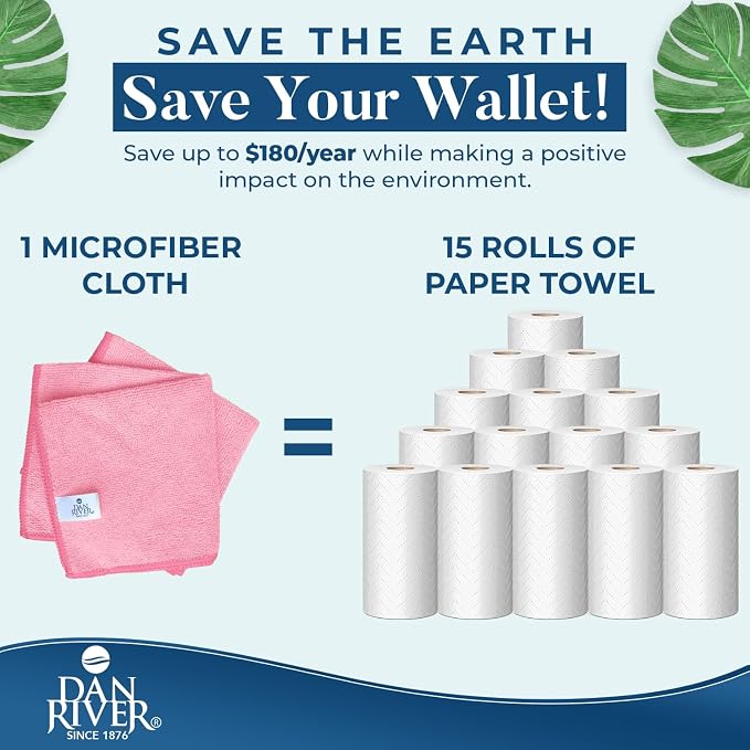 DAN RIVER 12-Pack Pink Microfiber Towels – Ultra Absorbent, Lint-Free & - Image 5