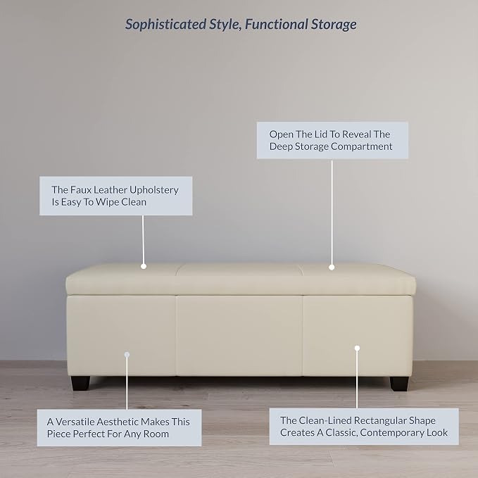 BELLEZE Storage Faux Leather Ottoman, 47 Inch Bench Bedroom Bench - Image 4