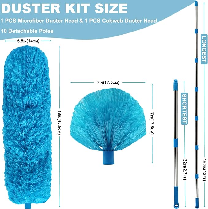 20+ Ft High Reach Ceiling Fan Duster & Cobweb & Corner Brush Duster - Image 2