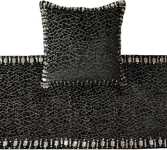 The HomeCentric King/Queen/Twin Black Decorative Twin 53"x18" Bed Runner Without Pillow Cover, Mosaic & Crystal Bed Scarf on Velvet Fabric - Mosaic Noir