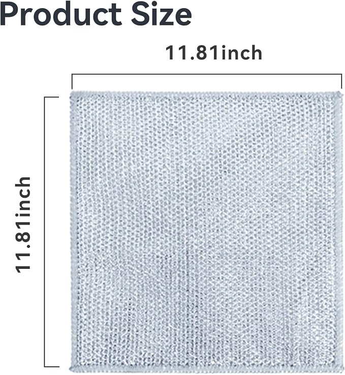 10 Pack Extra Large Non Scratch Wire Dishcloths, 30x30cm Double-Layer Silver - Image 2