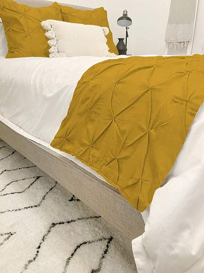 Bed Runner Set - 100% Pure Cotton 800 Thread Count - Luxury 1 Pinch Pleated Bed Runner and 2 Pillow Cover - 3 Piece Pinch Pleated Bed Runner Set Queen, Gold