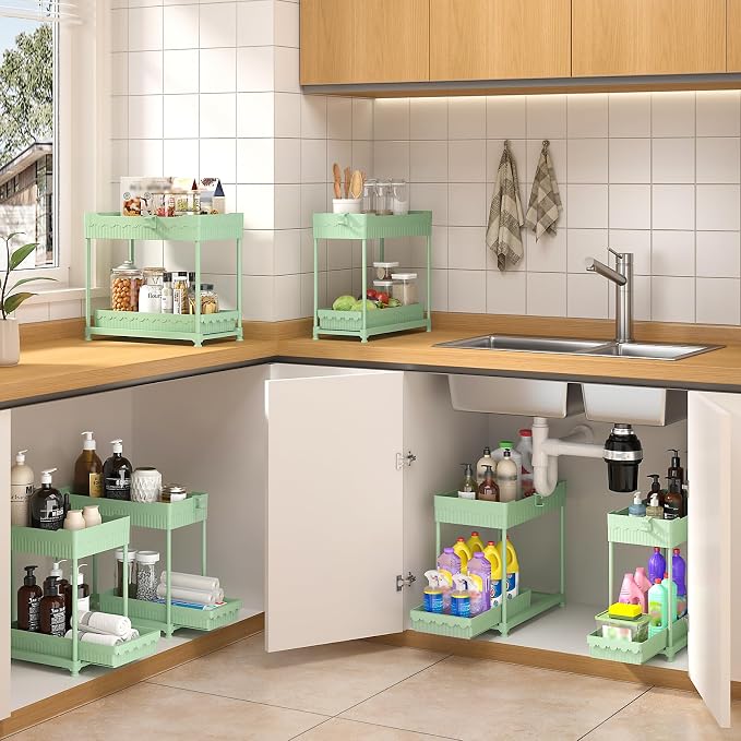 3 Pack Under Sink Organizers, 2-Tier Multi-Use Kitchen and Bathroom Organizers - Image 3