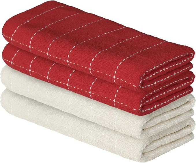 Artoid Mode Checkered Designed Cotton Beige Red Terry Kitchen Dish Towels by ArtoidMode