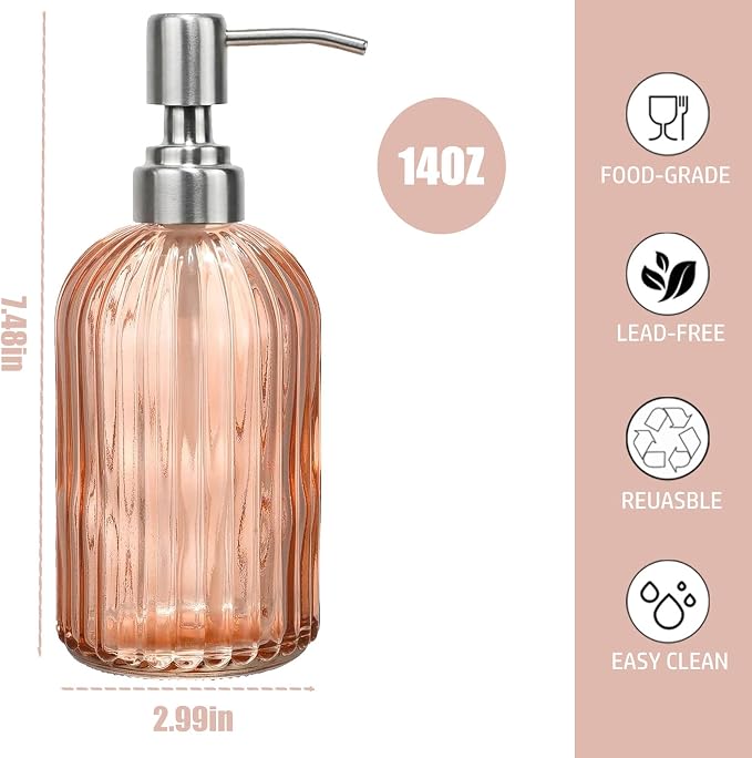 14Oz Amber Soap Dispenser Bathroom, Refillable Dish Soap Dispenser - Image 3