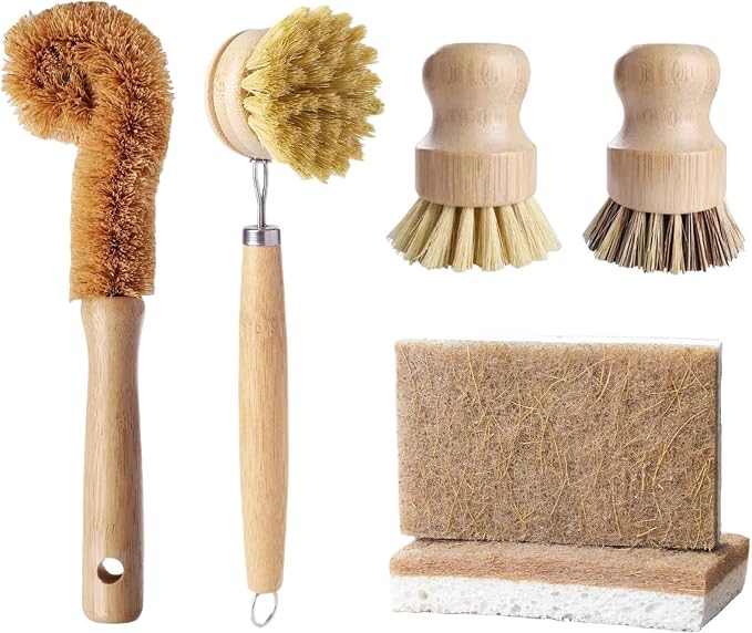 Natural Bamboo Dish Brush Set by Augonla