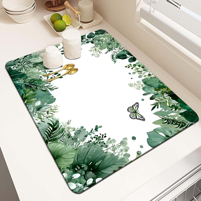 MCALK Green Leaves Dish Drying Mat by MCALK