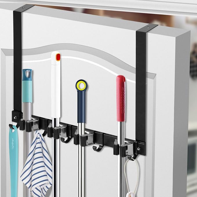SLIIMU Over Door Movable Broom and Mop Hanging Holder by SLIIMU