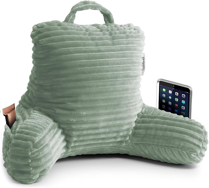 Nestl Reading Pillow for Kids & Teens with Shredded Memory Foam, Luxe Cut Plush Backrest Pillows for Reading and Gaming, For use on Couch, Bed, Floor, Adjustable Support with Washable Cover Sage Green