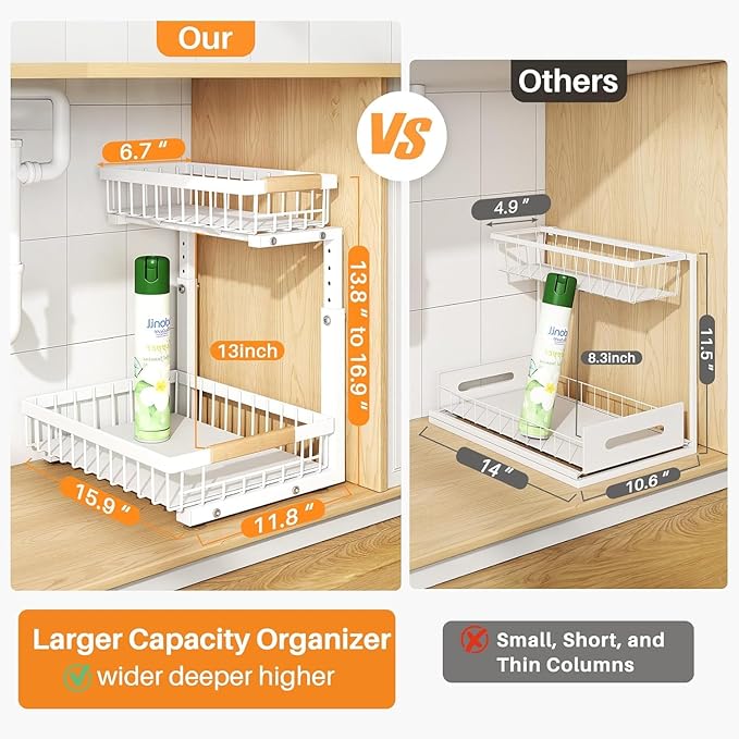 PXRACK Under Sink Organizer, 1 Pack, 2 Tier Metal Slide out Sink Shelf Pull out - Image 2