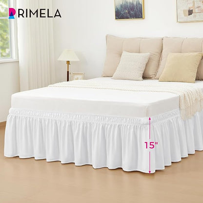 RIMELA Bed Skirt Queen Size Moon White 15 Inch Drop, Wrap Around Elastic Bedskirt, Dust Ruffle for Adjustable Bed Base Soft Durable Fabric Machine Washable Easy to Install Bed Skirts