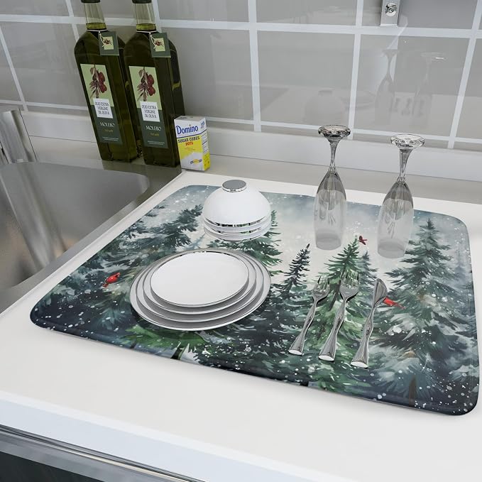 Christmas Tree Dish Drying Mat for Kitchen Counter Winter Pine Tree Dish Drying - Image 6