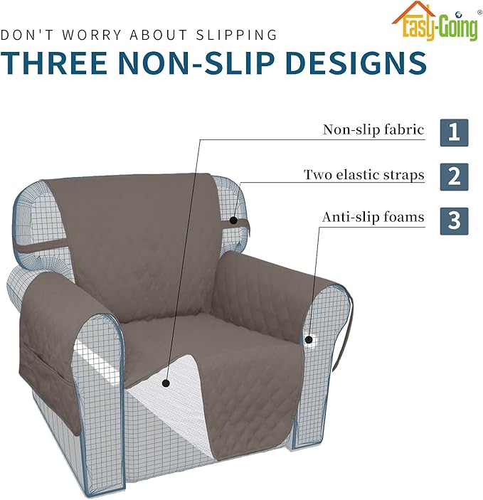 Easy-Going Sofa Slipcover Chair Cover Waterproof Couch Cover Washable Sofa Cover Non-Slip Fabric Furniture Protector with Pocket for Pets Covers Pets Kids Children Dog Cat (Chair, Taupe)