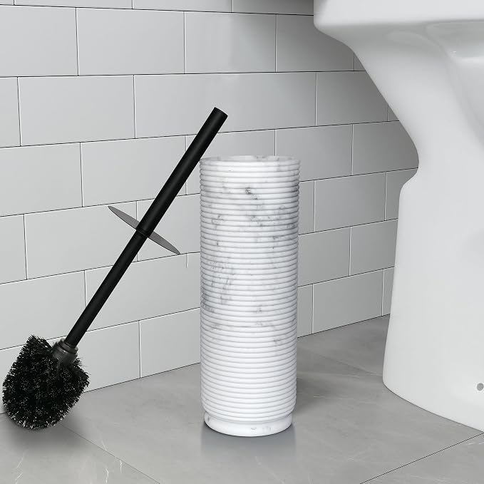 Contemporary Ribbed Design Resin Toilet Holder and Brush Set - Image 6
