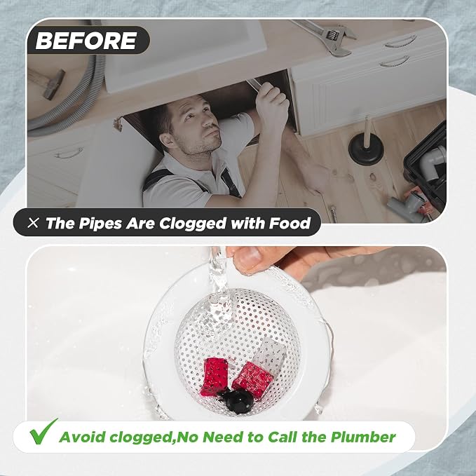 Mudder 3 Pcs Kitchen Sink Drain Strainer and Stopper Stainless Steel Garbage - Image 5