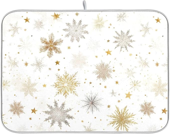 Winter Snowflake White Dish Drying Mat by Wamika