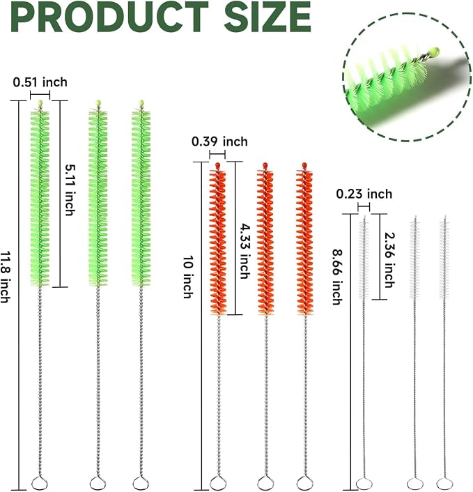 9PCS Reusable Long Colored Straw Cleaner Brush Set 12" Bendable, Capable of - Image 3