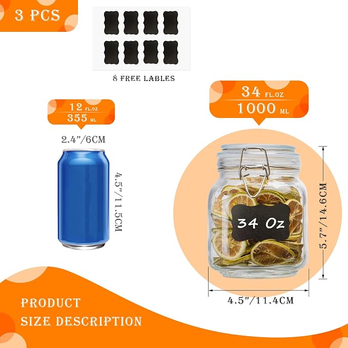 34oz Square Glass Food Storage Jars - Image 2