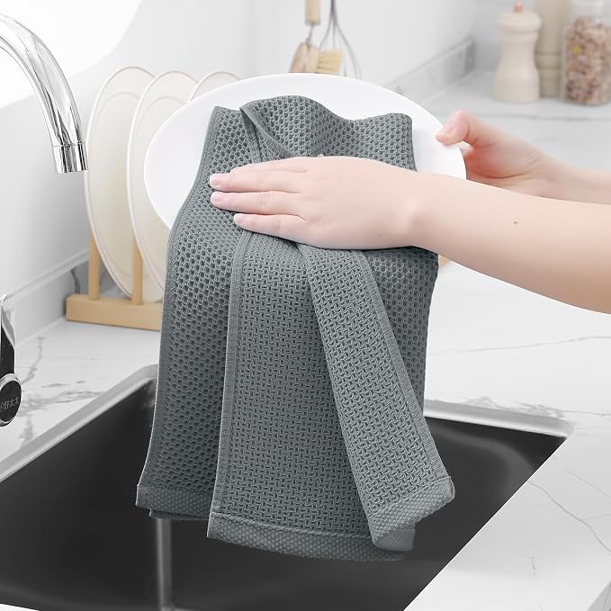 Homaxy 100% Cotton Waffle Weave Kitchen Towels, Quick Drying Cleaning Towels - Image 4