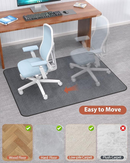 Blvornl Office Chair Mat for Hardwood Floor and Low Pile Carpet, 47" x 60" Corduroy Surface Desk Rolling Chair Mat for Hard Floors, Heavy Duty Carpeted Floor Protector Rug for Home Office, Dark Grey