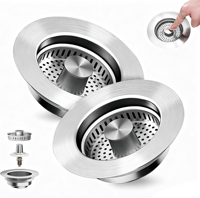Kitchen Sink Drain Strainer 3-in-1, Pop-Up Stopper & Anti-Clogging Basket by Unknown