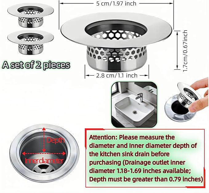 2-Pack Stainless Steel Drain Filter - Image 6