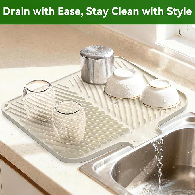 Belife Dish Drying Mat for Kitchen Counter, Silicone Dish Drainers Pad - Image 3