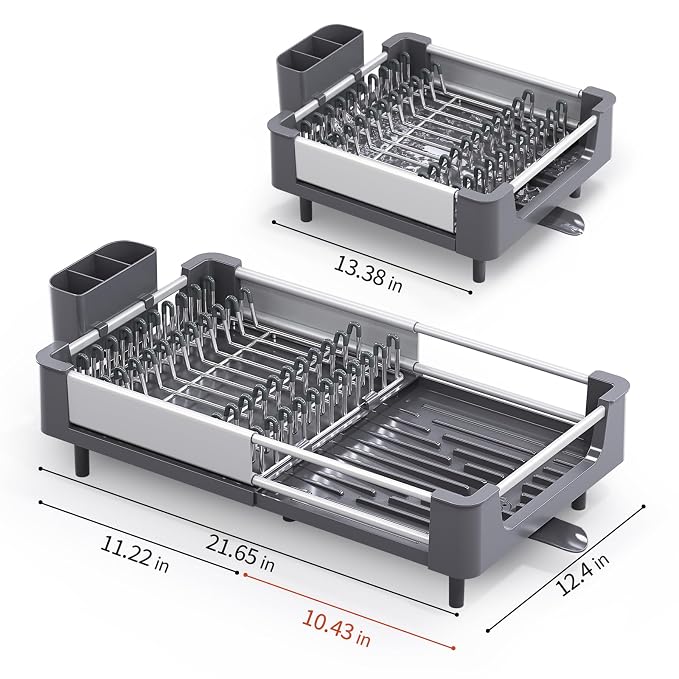 TOOLF Dish Drying Rack for Kitchen Counter, Extendable Dish Rack - Image 8