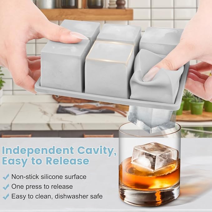 Large Silicone Ice Cube Tray 3Pack, SAWNZC Big Square Ice Cube Molds - Image 2