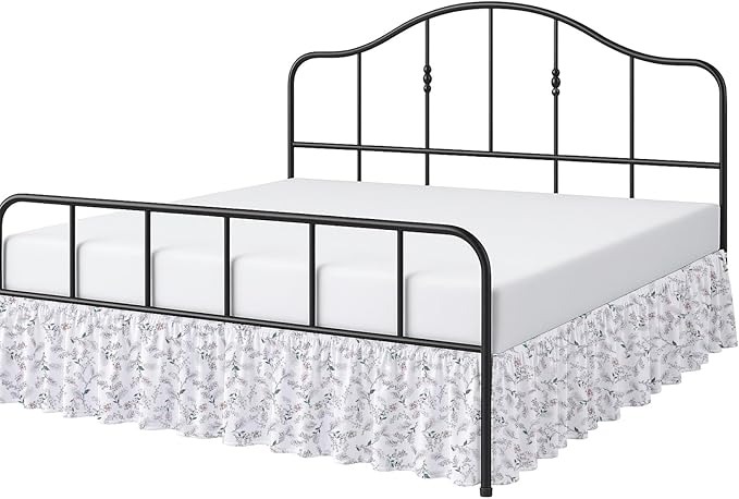 Cottington Lane Ruffled Bed Skirt King Size with Split Corner, Brushed Microfiber Hotel Quality Dust Ruffle, 14 Inch Drop Gathered Bedskirt, Soft, Stylish, Shrink & Fade Resistant, Coco Rose Leaf
