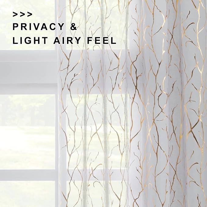 FINECITY Gold Grey Sheer Curtains 96 Inches - Image 3