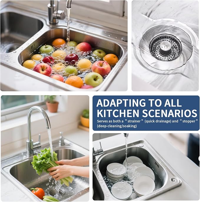 3-in-1 Kitchen Sink Drain Strainer & Sink Stopper 2 Pack - Image 6